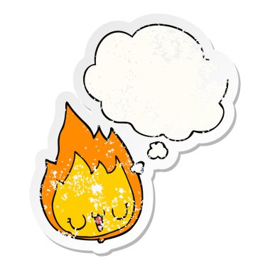 sıkıntılı yıpranmış olarak yüz ve düşünce balonu ile karikatür alev 