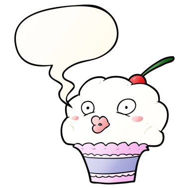 komik karikatür cupcake ve konuşma balonu pürüzsüz degrade tarzında