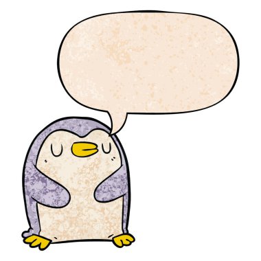 retro doku tarzında karikatür penguen ve konuşma balonu