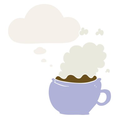 retro tarzında kahve karikatür sıcak fincan ve düşünce balonu