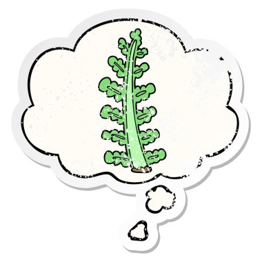 karikatür bitki ve sıkıntılı yıpranmış etiket olarak kabarcık düşünce