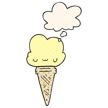 çizgi roman sty yüz ve düşünce balonu ile karikatür dondurma