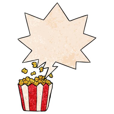 retro doku tarzında karikatür patlamış mısır ve konuşma balonu