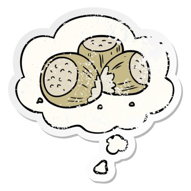 karikatür fındık ve sıkıntılı yıpranmış sticke olarak kabarcık düşünce