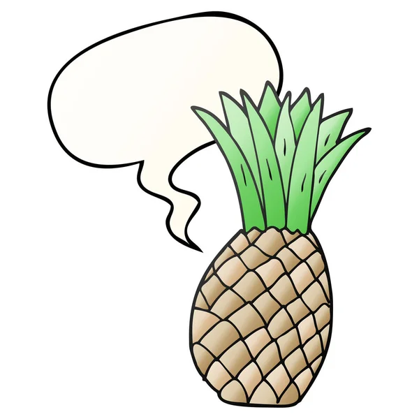 Ananas de desene animate și bulă de vorbire în stil gradient neted — Vector de stoc