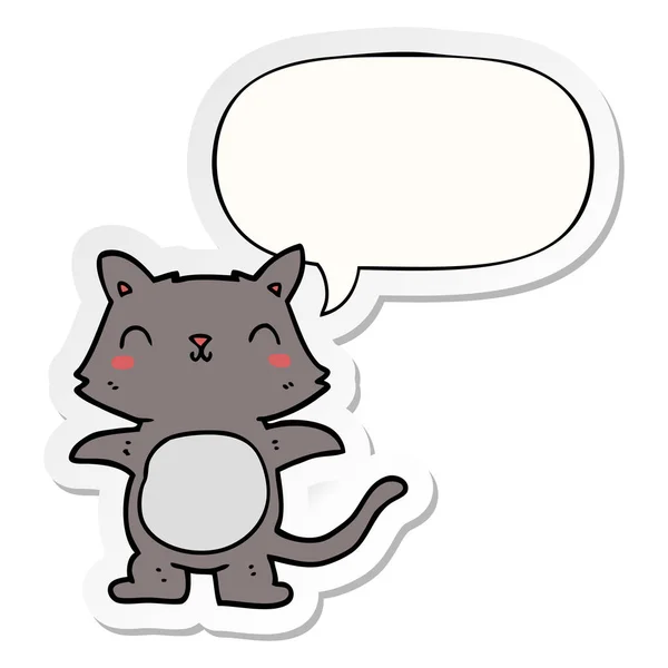 Cartoon cat and speech bubble sticker — Stock Vector