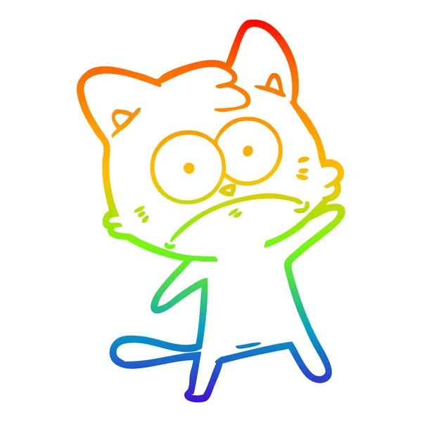 Regenbogen-Gradienten-Linie Zeichnung Cartoon nervöse Katze — Stockvektor