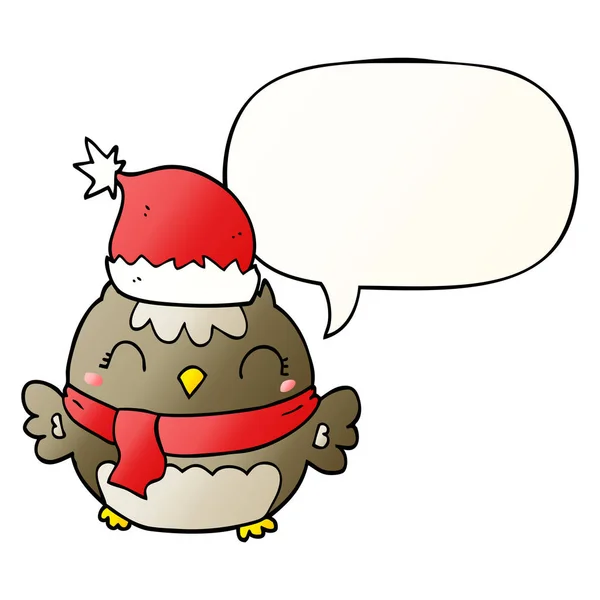 Carino gufo di Natale e bolla vocale in stile sfumato liscio — Vettoriale Stock