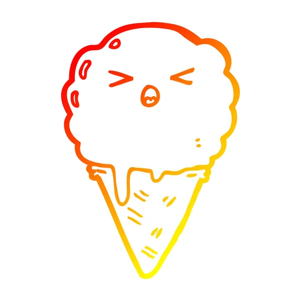 Chaud dégradé ligne dessin dessin dessin animé crème glacée — Image vectorielle