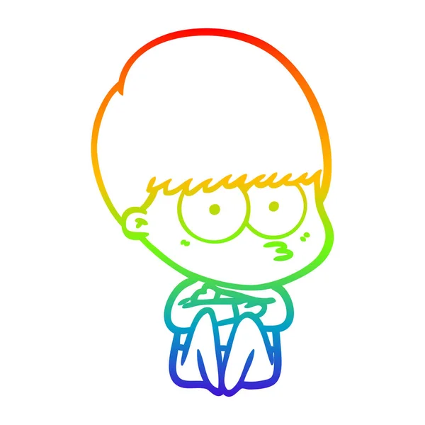 Regenboog gradiënt lijntekening nerveuze cartoon jongen — Stockvector