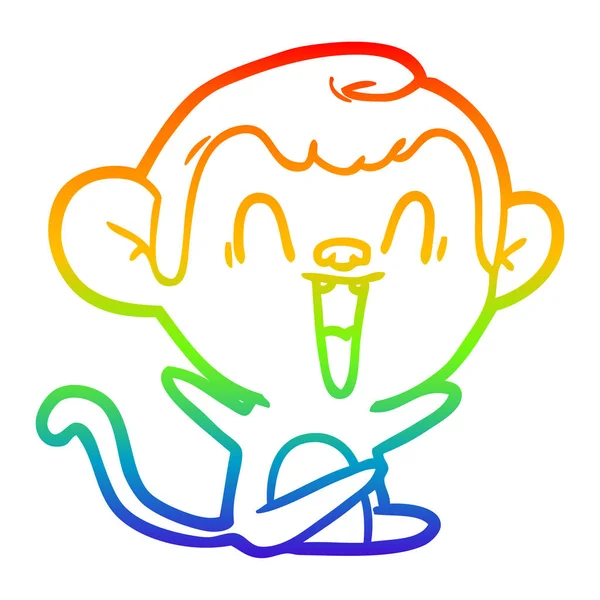 Rainbow gradient line drawing cartoon laughing monkey — Stock Vector