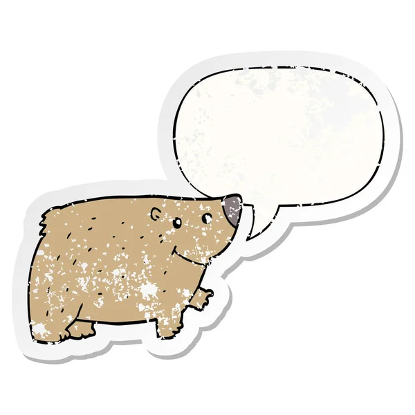 Dibujos animados oso y el habla burbuja angustiado pegatina — Vector de stock