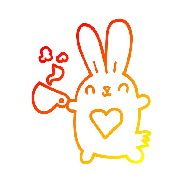 Línea de gradiente caliente dibujo lindo conejo de dibujos animados con corazón de amor un — Vector de stock