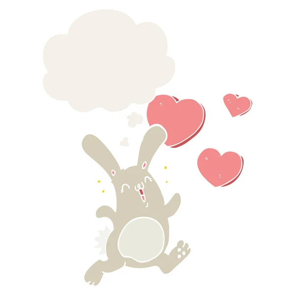 Lapin dessin animé dans l'amour et la bulle de pensée dans le style rétro — Image vectorielle