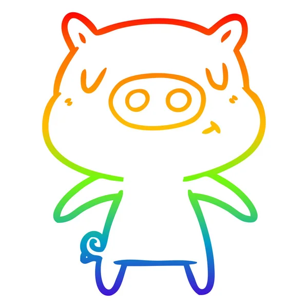 Regenbogen Gradienten Linie Zeichnung Cartoon Inhalt Schwein — Stockvektor