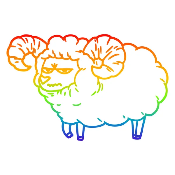 Rainbow gradient ligne dessin dessin animé bélier en colère — Image vectorielle