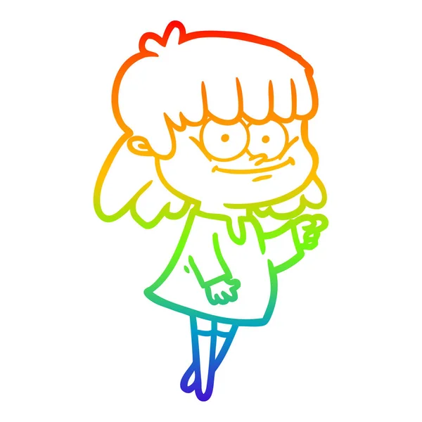 Rainbow gradient ligne dessin dessin dessin animé femme souriante — Image vectorielle