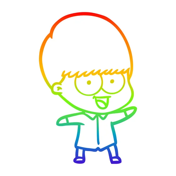 Regenbogen-Gradienten-Linie zeichnet fröhlichen Cartoon-Jungen — Stockvektor