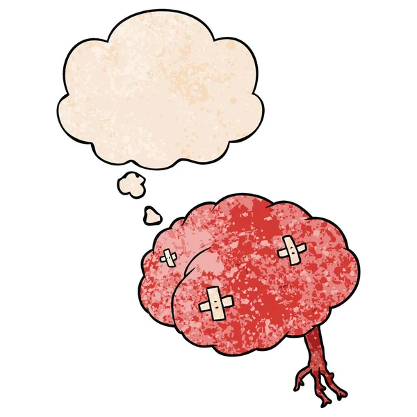 Cartoon rannych mózgu i myśli bańka w grunge tekstury Patte — Wektor stockowy