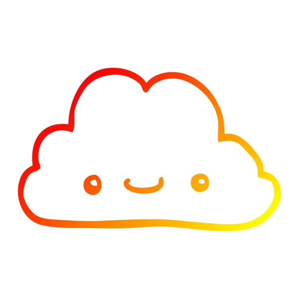 Línea de gradiente caliente dibujo linda nube de dibujos animados — Vector de stock