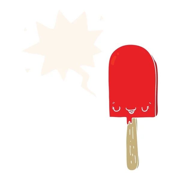 Cartoon Ice lolly en toespraak bubble in retro stijl — Stockvector