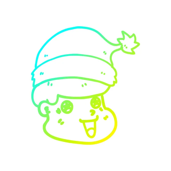 Garis gradien dingin menggambar pria kartun mengenakan topi Natal - Stok Vektor