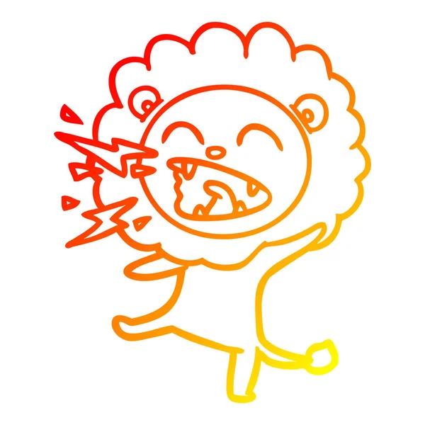 따뜻한 그라데이션 라인 그리기 만화 포효 사자 — 스톡 벡터