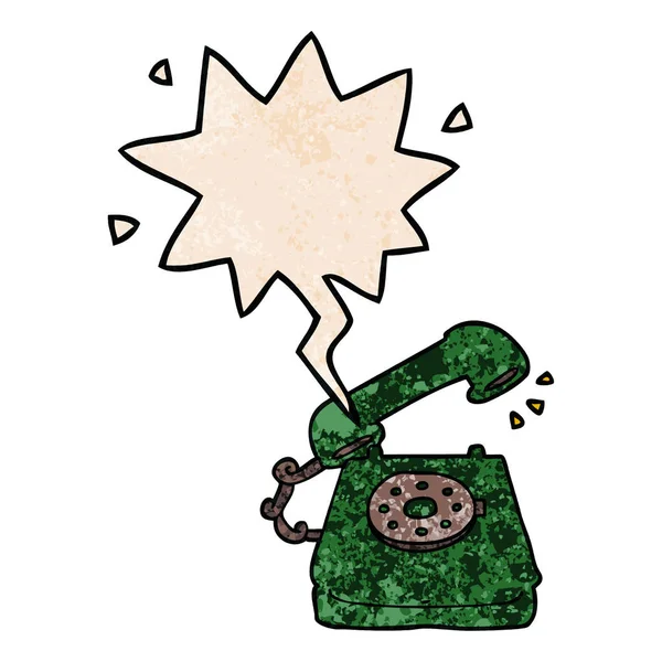 Dibujos animados teléfono viejo y burbuja del habla en estilo de textura retro — Vector de stock