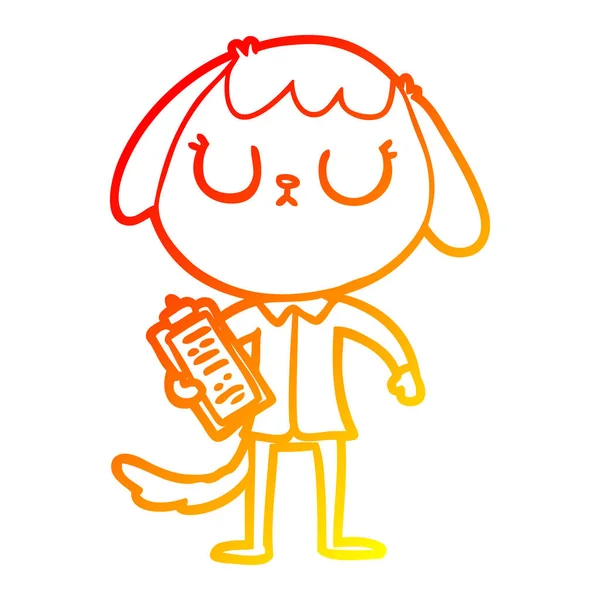 Caldo gradiente linea disegno carino cartone animato cane indossare ufficio camicia — Vettoriale Stock
