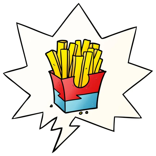 Cartoon-Junk-Food-Pommes und Sprechblase im sanften Gefälle — Stockvektor