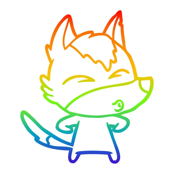 Rainbow gradient line drawing cartoon wolf whistling — Stock Vector