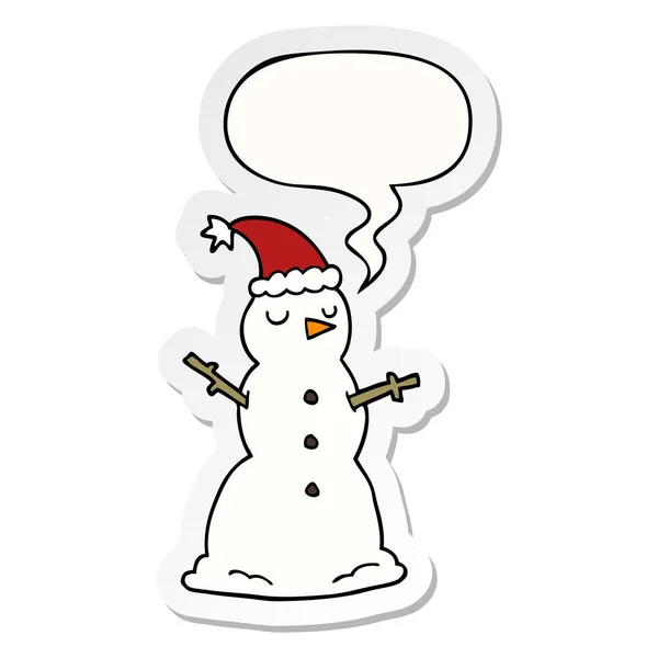 Cartoon snowman and speech bubble sticker — Stock Vector