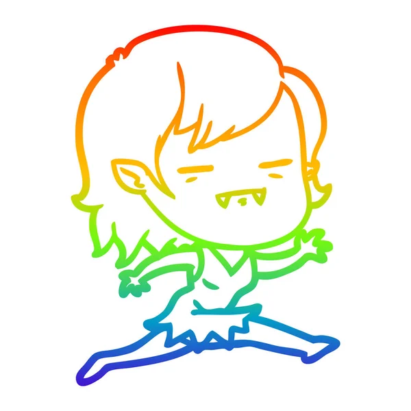 Rainbow gradient linje ritning tecknad Undead vampyr flicka — Stock vektor