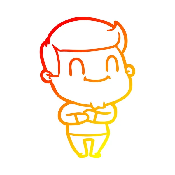 Línea de gradiente caliente dibujo de dibujos animados hombre feliz — Vector de stock