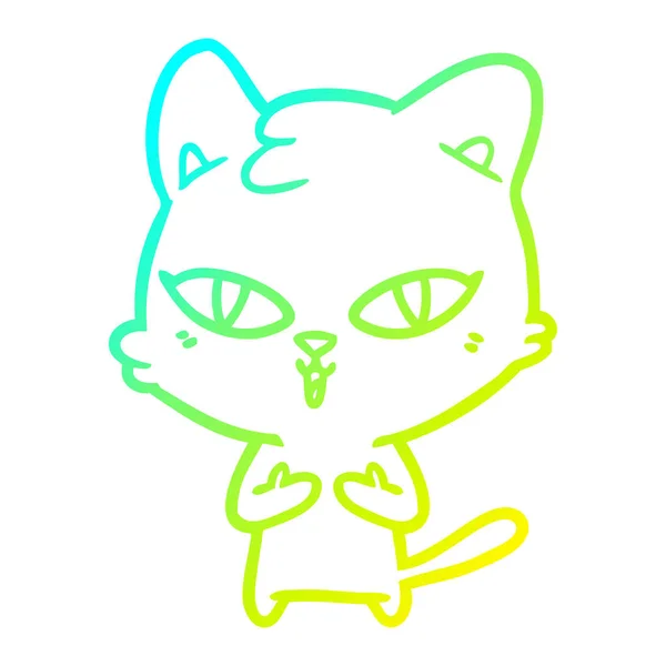 冷たいグラデーションライン描画漫画猫 — ストックベクタ