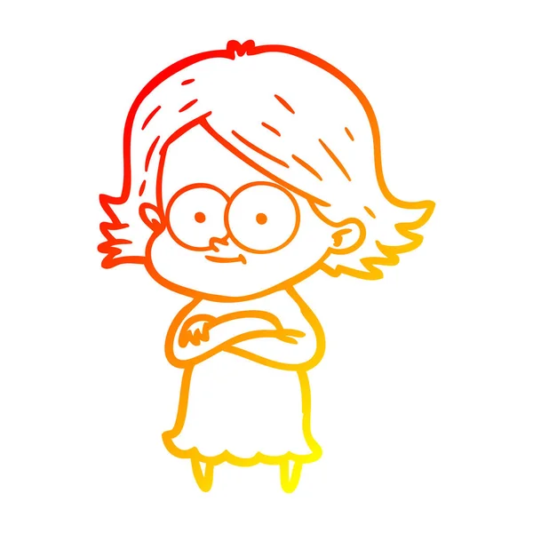 Sıcak degrade çizgi çizim mutlu karikatür kız — Stok Vektör