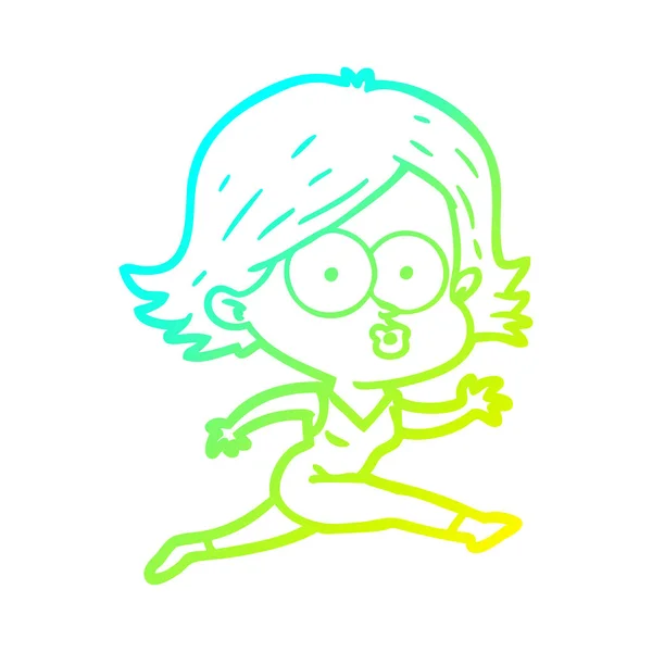 Koude gradiënt lijntekening cartoon meisje pouting — Stockvector
