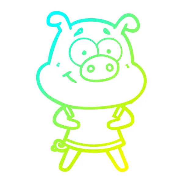 Kalte Gradientenlinie zeichnet glückliches Cartoon-Schwein — Stockvektor