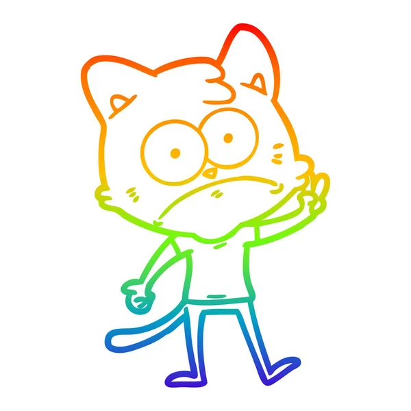 Linha gradiente arco-íris desenho desenho desenho animado gato nervoso — Vetor de Stock