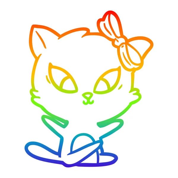 Linea gradiente arcobaleno disegno cartone animato gatto — Vettoriale Stock