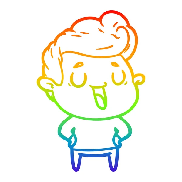 Rainbow gradient linje ritning lycklig tecknad man — Stock vektor