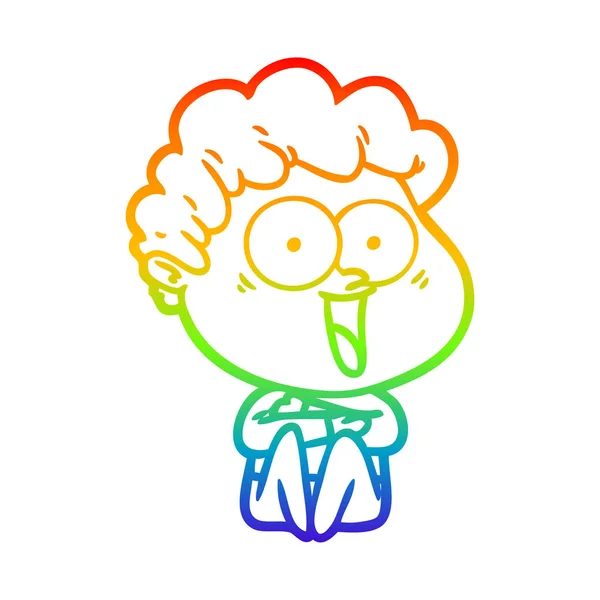 Regenboog gradiënt lijntekening opgewonden man cartoon — Stockvector