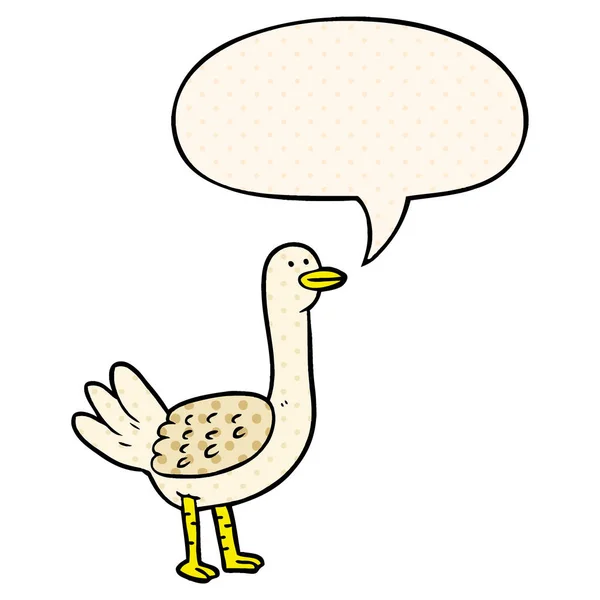 Pájaro de dibujos animados y burbuja del habla en estilo de cómic — Archivo Imágenes Vectoriales