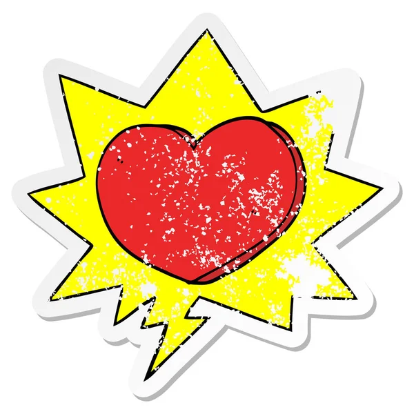 Tecknad hjärta och pratbubbla nödställda klistermärke — Stock vektor