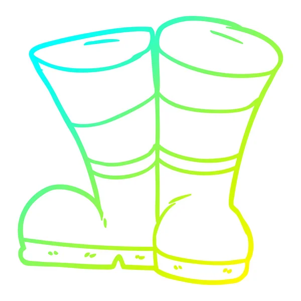 Cold gradient line drawing wellington boots cartoon — Stock Vector