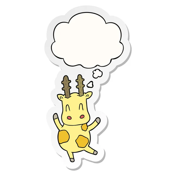 Cute cartoon giraffe and thought bubble as a printed sticker — Stock Vector