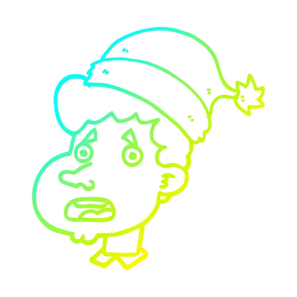 Línea de gradiente frío dibujo hombre de dibujos animados con sombrero de Navidad — Vector de stock