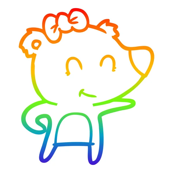 Linha gradiente arco-íris desenho do urso fêmea desenhos animados —  Vetores de Stock
