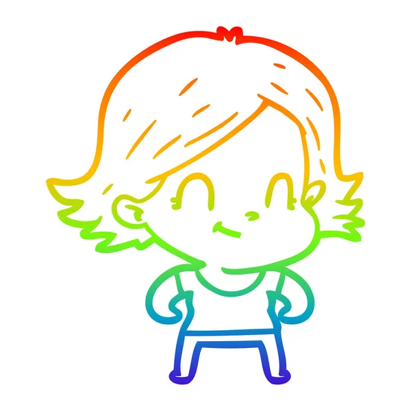 Rainbow gradient ligne dessin dessin animé sympathique fille — Image vectorielle