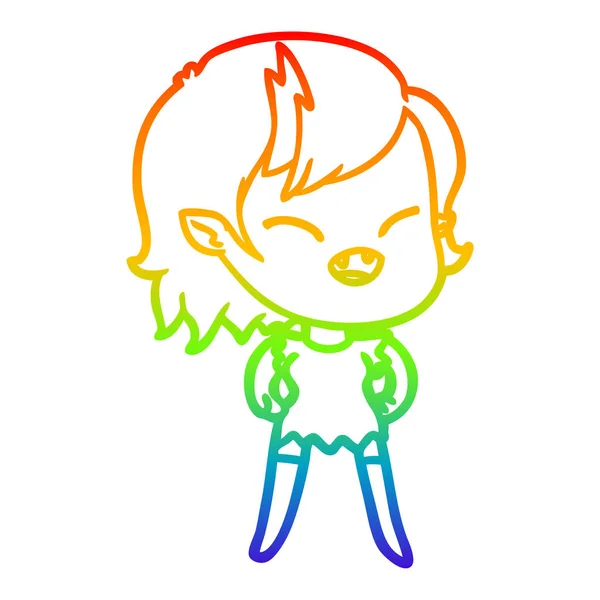 Arcobaleno gradiente linea disegno cartone animato ridere vampiro ragazza — Vettoriale Stock